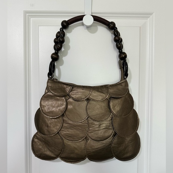 Handbags - Vintage Elegant Circle Flap Wooden Beaded Handle Shoulder Handbag